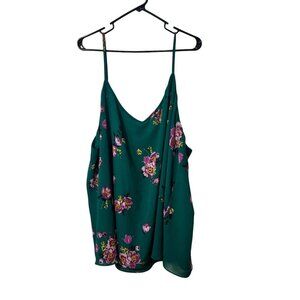 Torrid Womens Plus Size 5 Green Floral Sleeveless Camisole Top Adjustable Straps